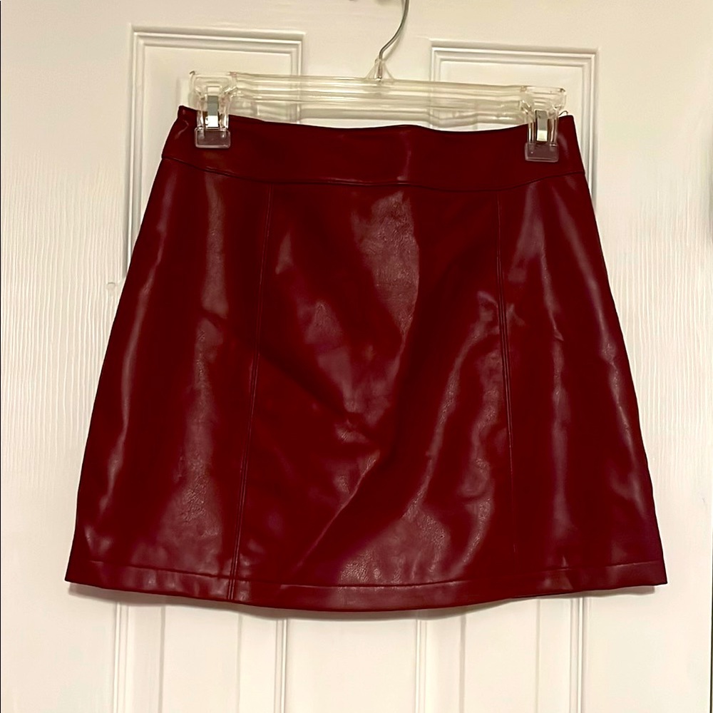 Zip up Red Leather Skirt